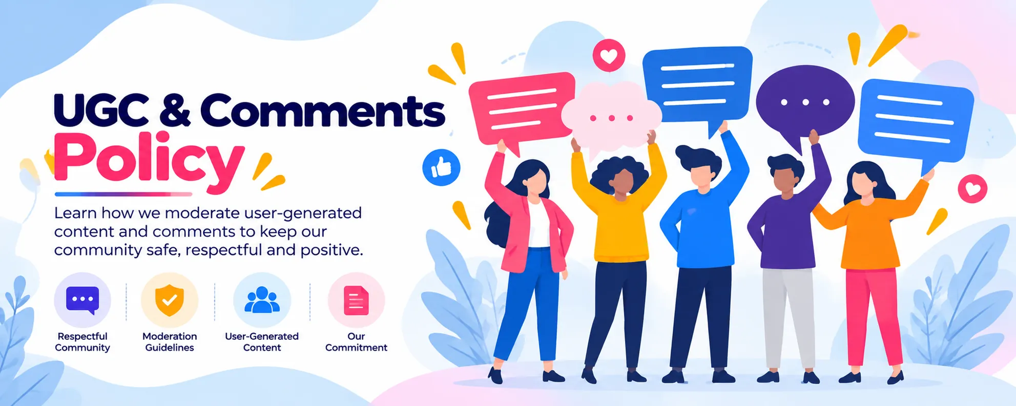 UGC and Comments Policy banner showing people sharing comments and user-generated content