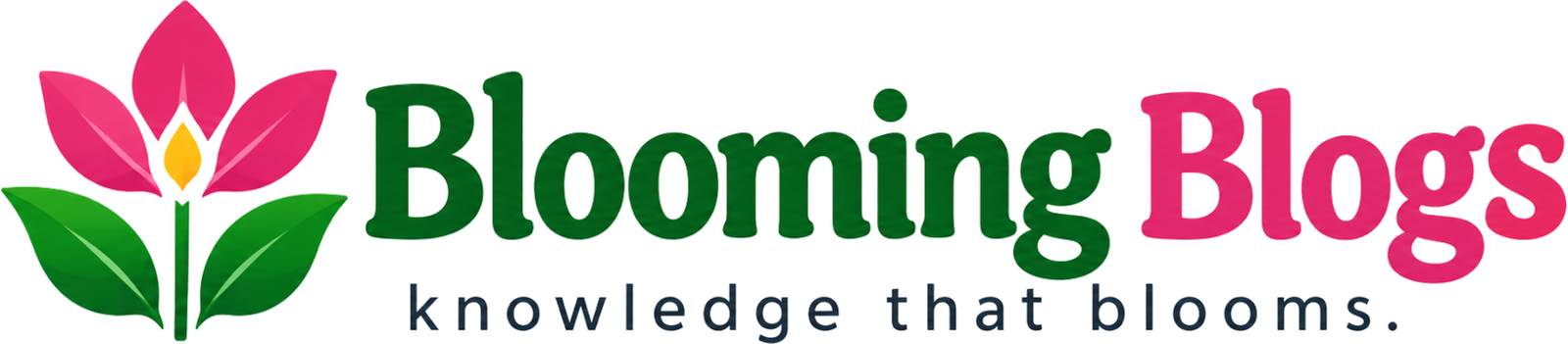 Blooming Blogs logo with flower and tagline knowledge that blooms