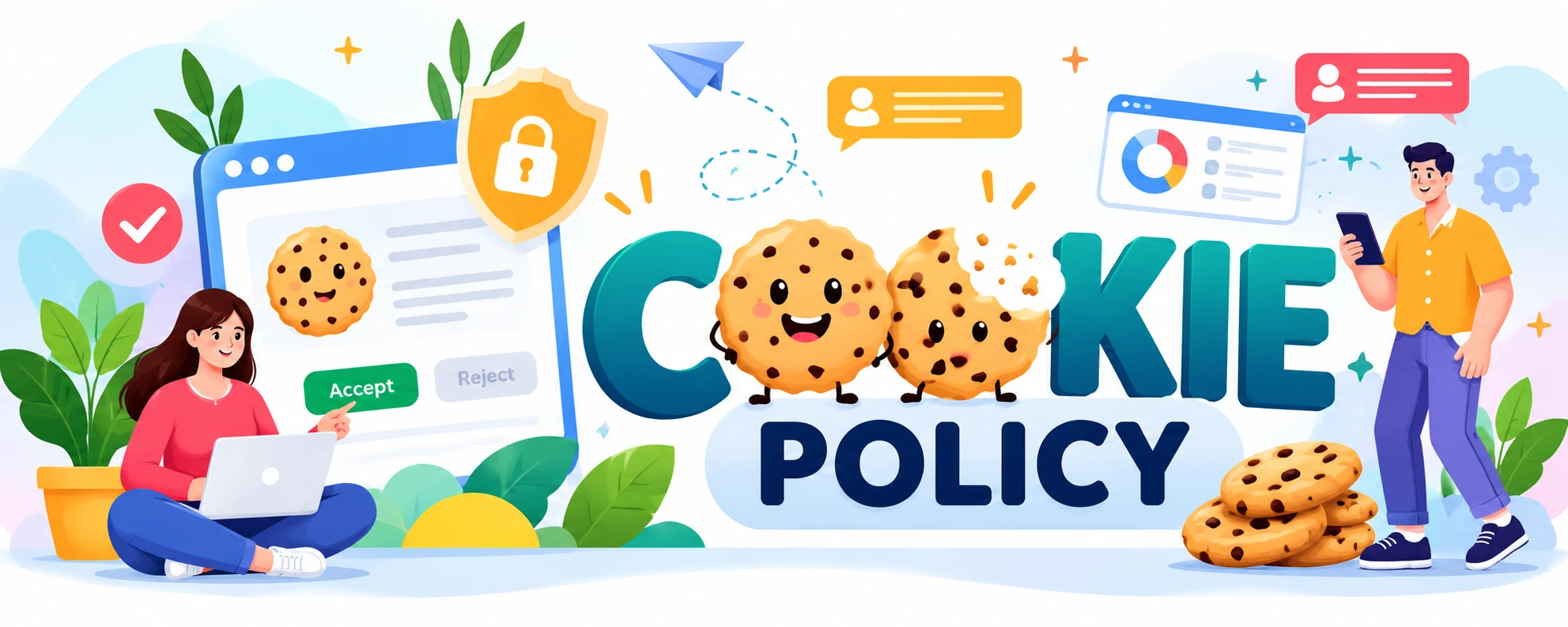 Cookie Policy banner showing cookie consent, privacy, security, and website data management