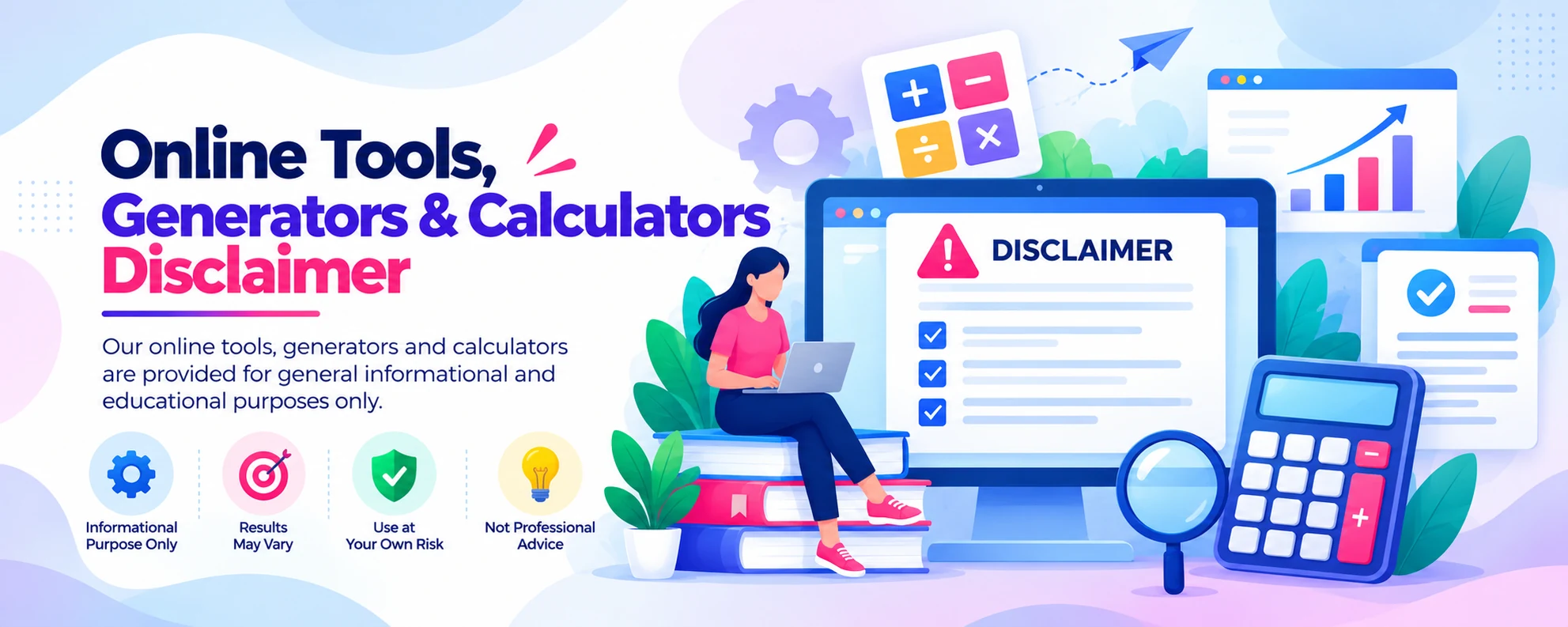 Online Tools, Generators and Calculators Disclaimer Policy banner for Blooming Blogs